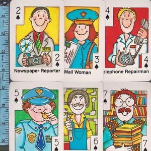 Juego de cartas vintage JUMBO HEARTS: Profesiones: Ayudante de barrio, Reportero, Cartero, Reparador de teléfonos, Policía, Fontanero, Bibliotecario, Enfermero, Bombero.