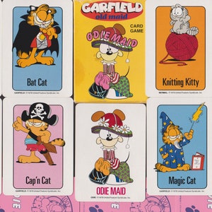 Vintage Card Game ODIE Old MAID w GARFIELD Bat,Magic,Cool,Wild,Cow Cat,Space Mutt,Beddy Bear,Knitting Kitty,Basket Hound,Masked Mutt Nice!