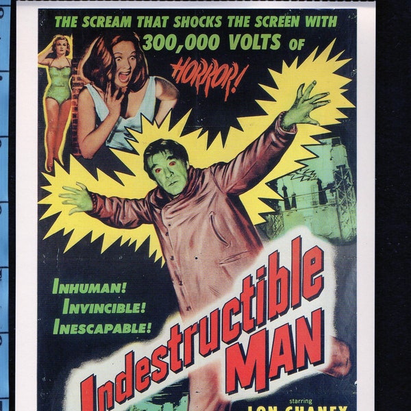 Big PostCard Horror MONSTER B Movie Poster ReProduction The INDESTRUCTIBLE MAN Lon Chaney Frameable Art Gift,Paper Crafts Ephemera 5.5" x 8"