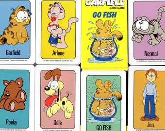 Vintage GARFIELD GO FISH Card Game Complete  Cat Cartoon Characters,Friends Arlene,Odie,Nermal,Pooky,Jon w Memory Game Rules,Craft Ephemera