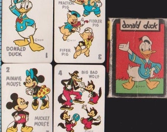 Vintage MINI Card Game Disney's DONALD DUCK INComplete Big Bad Wolf & His 3 Sons,Minnie,Mickey Mouse,Practical,Fiddler,Fifer Pigs Ephemera