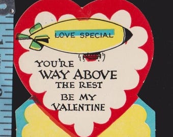Vintage Valentine Card Love Special BLIMP In Sky You're WAY ABOVE The Rest Original Diecut