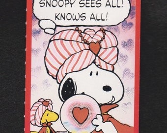 Vintage Peanuts Card Fortune Teller,Crystal Ball SNOOPY SEES All Knows All I PREDICT You'll B My Valentine WoodStock Original UNuse 2 3/4"x4