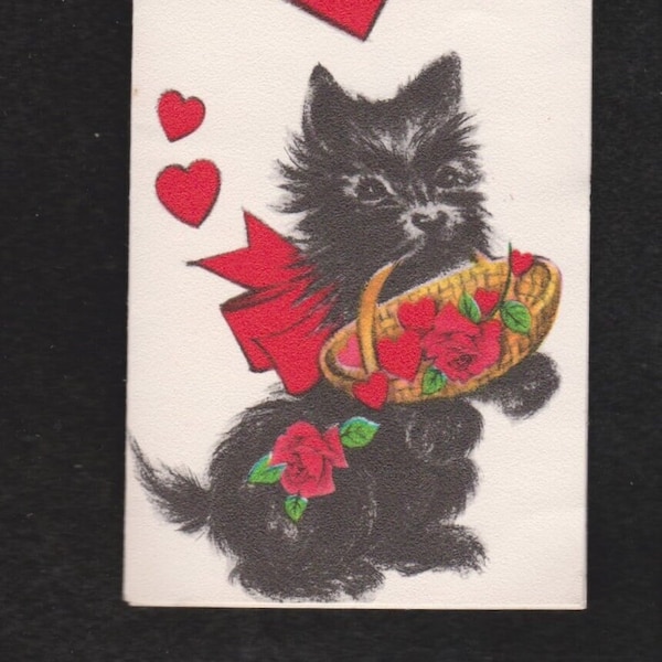 Vintage Greeting Card A Valentine To Someone Special SCOTTY DOG Holds Bakset w Red Roses & Hearts In Its Mouth SCOTTISH Terrier Original
