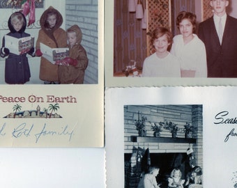 Vintage CHRISTMAS PHOTO Post CARDS Lot/3 Caroling Children,Kids by Fireplace w Stockings Hung In Mid Century Modern Home,Ephemera Display