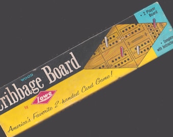Vintage Wooden CRIBBAGE BOARD With Wood Pegs For Card GAME Play In Authentic Retro Box Home,Room Decor,Crafts RePurpose U.S.A. Made By Lowe