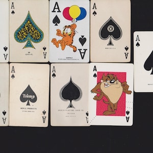 Vintage ACE of SPADES Single Playing CARDS Lot/9 Garfield,Taz Tasmanian Devil Mixed Media,Collage,Craft Making,Junk Journal Ephemera,Swap