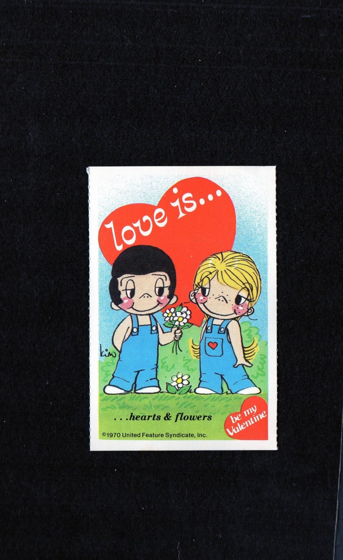 Vintage Valentine Card Adorable Couple Wearing Bib OVERALLS LOVE