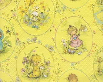 1 SHEET Vintage MARY HAMILTON Easter,Spring Wrapping Paper Hallmark Gift Wrap 20 1/4"x 28.5" Craft Ephemera Children,Eggs,Bunny,Flower,Chick