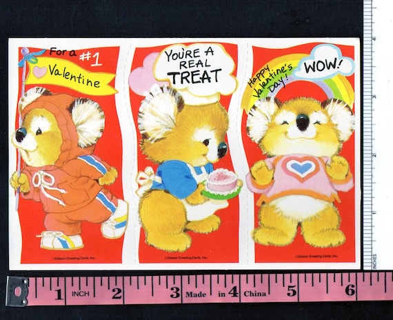 Vintage KIRBY KOALA Valentine Cards Lot/3 Anthropomorphic BEAR  Athlete/Sports Fan,Baker With Cake,Smiling Under A Rainbow Original UNused