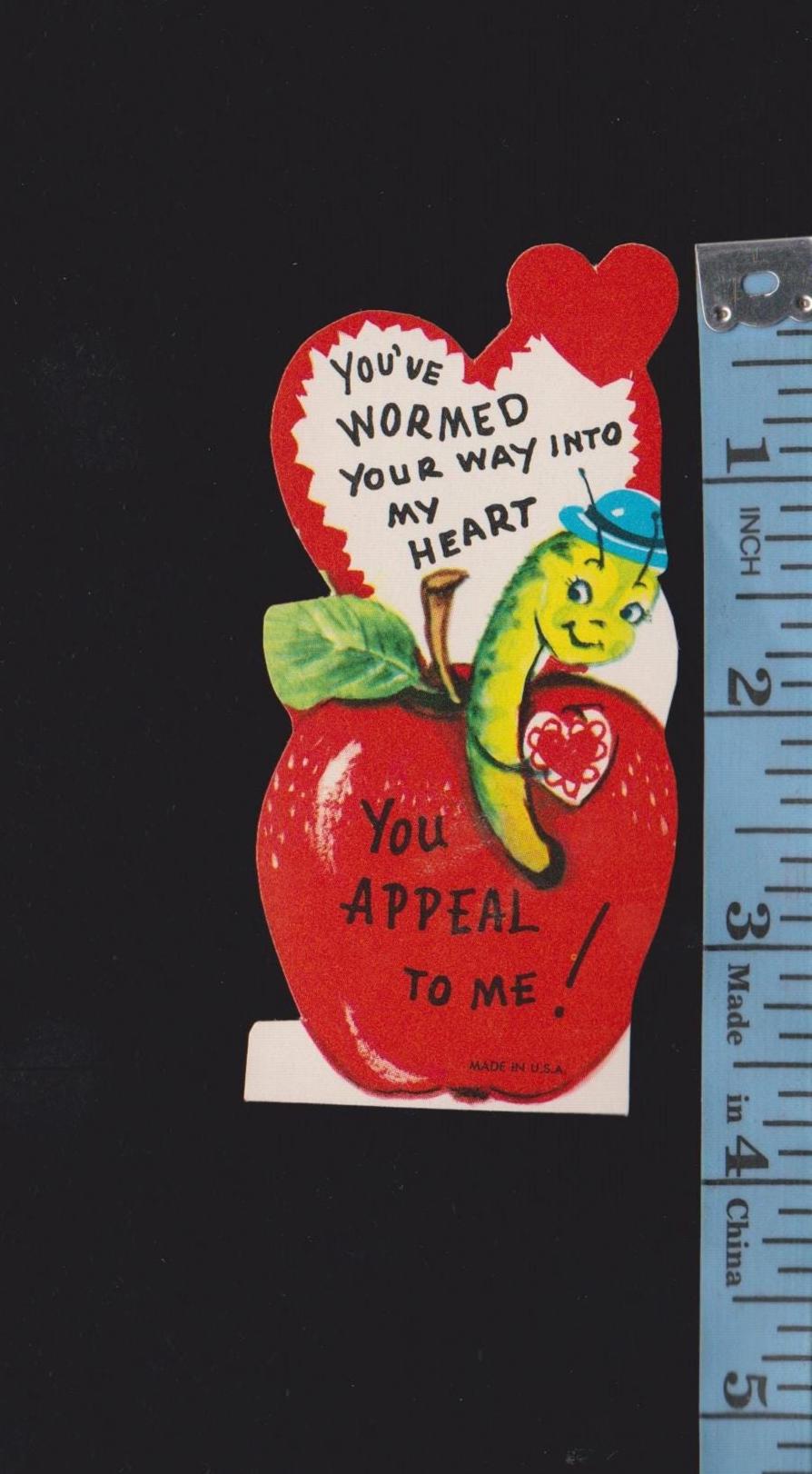 Vintage Valentine Card You've WORMED Your Way Into My Heart You