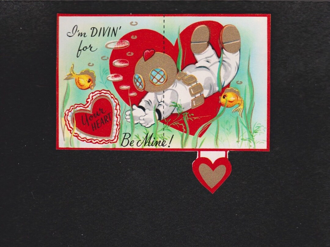 Vintage Valentine Card Deep Sea DIVER in Diving Suit W Helmet & Boots I ...