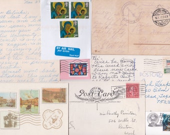 Antique Vintage Ephemera Lot HANDWRITTEN Letter,POSTCARD 1 Has Valentine Greeting,Cancelled Postage STAMPS,UNused Note Card w Envelope,Craft
