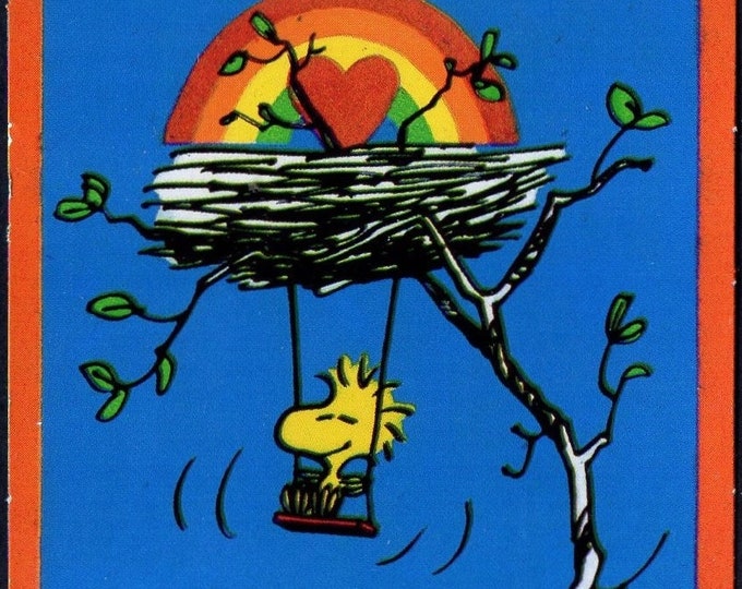 Vintage Peanuts Valentine Card WOODSTOCK SWINGS Under His Nest Filled W ...