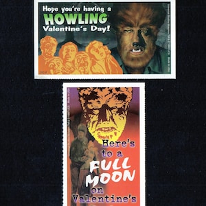 WEREWOLF Universal Studios MONSTERS Valentine Cards Lot/2 HOWLING & Here&#39;s To A Full Moon Horror Original UNused Halloween Craft Ephemera