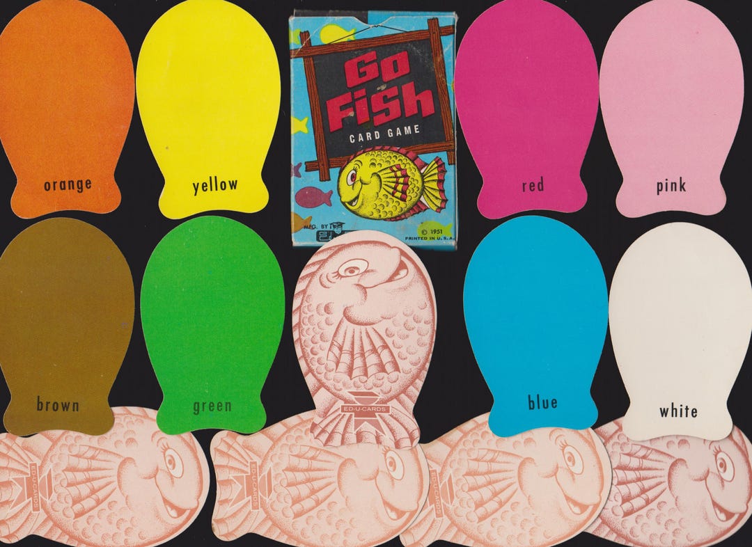 Vintage GO FISH Game Diecut Cards Solid Color Playing Side,brown ...