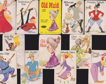 Vintage OLD MAID Card GAME Complete Diver,Waitress,Baker,Milkman,Ballerina,Cop,Fireman,Mailman,Cowboy,Farmer,Gardener,Painter,Singer,Piper
