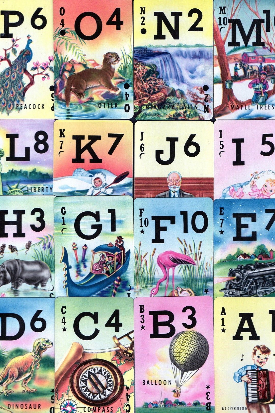 Vintage Card Game LETTERS AND NUMBERS Retro Graphic Etsy