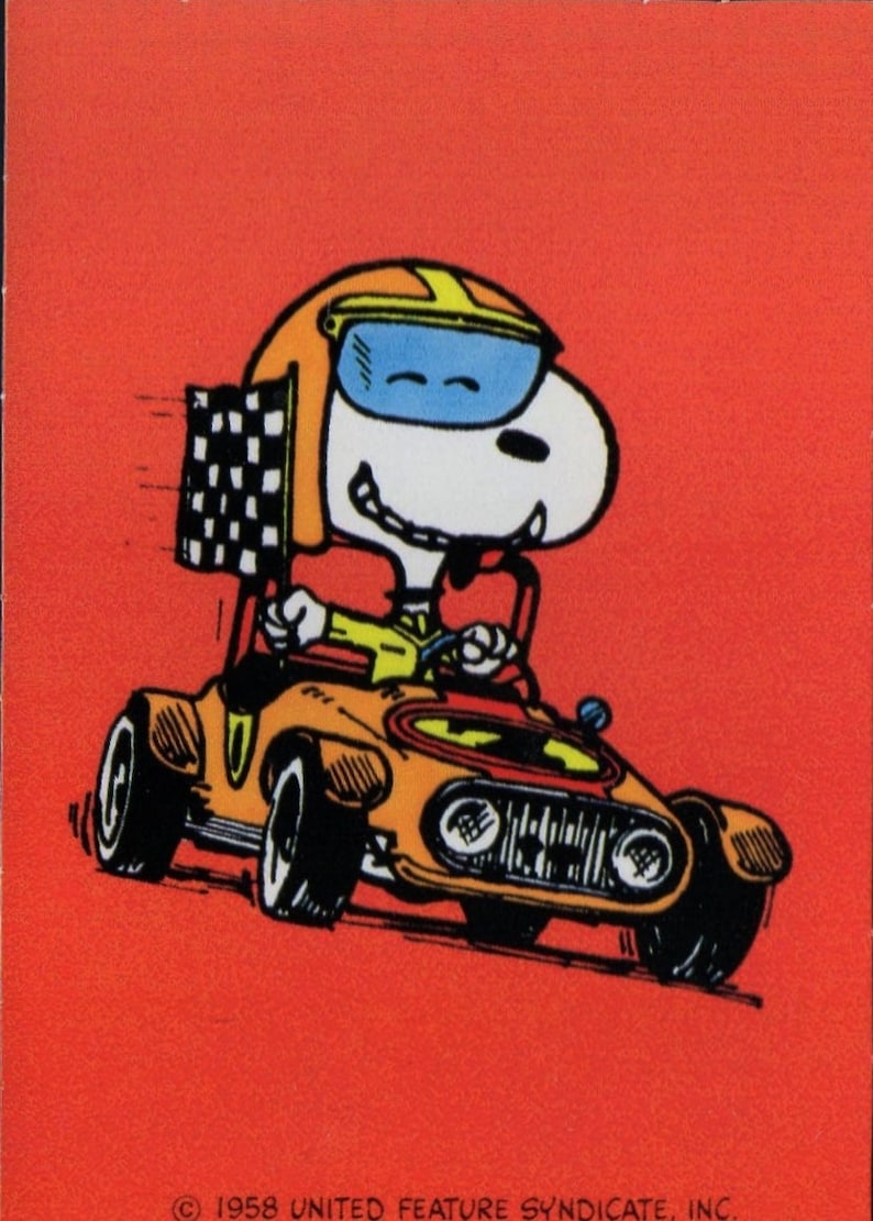 Vintage Peanuts Card SNOOPY Drives A RACE CAR Have A Great Valentine's ...