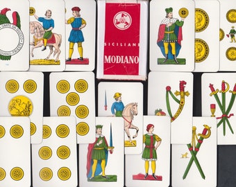 Vintage Playing Card Deck Modiano SICILIANE Sicilian Italy For ITALIAN Game SCOPA Swords,Cups,Coins,Clubs Crafts,Junk Journal,Art Ephemera