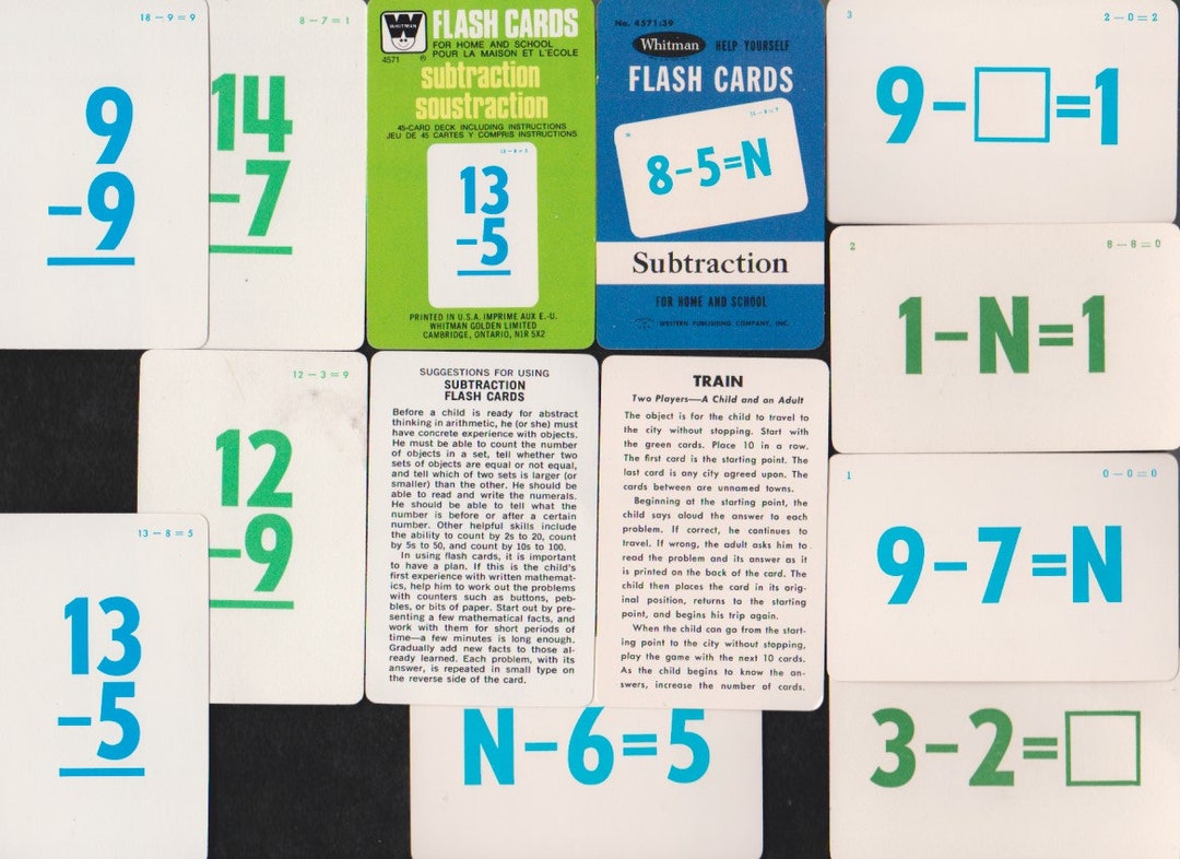 Vintage MATH SUBTRACTION Pocket Sized Flash Card 2 SETS Activities,game ...