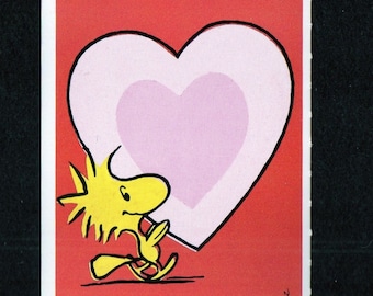 Vintage Peanuts Card Snoopy Friend WOODSTOCK Carries Pink Heart A SPECIAL VALENTINE For You Because I Like You Like I Do UNused 2 3/4&quot; x 4&quot;