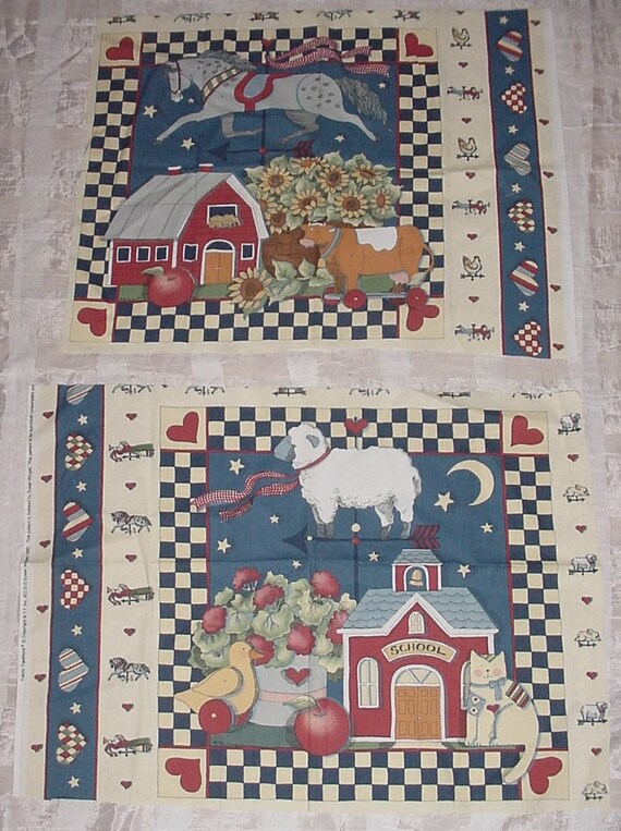 Vintage AMERICANA FOLK ART Fabric Panels Lot/2 Susan Winget Etsy