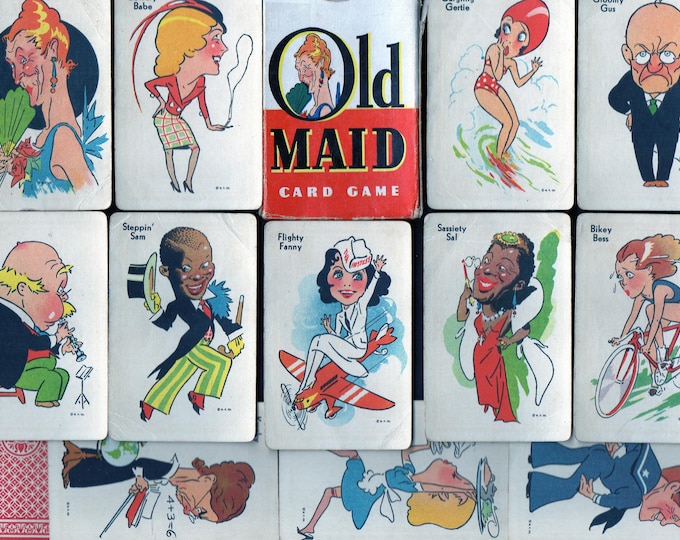 Vintage OLD MAID Card Game COMPLETE Caricature Art Syle Characters ...