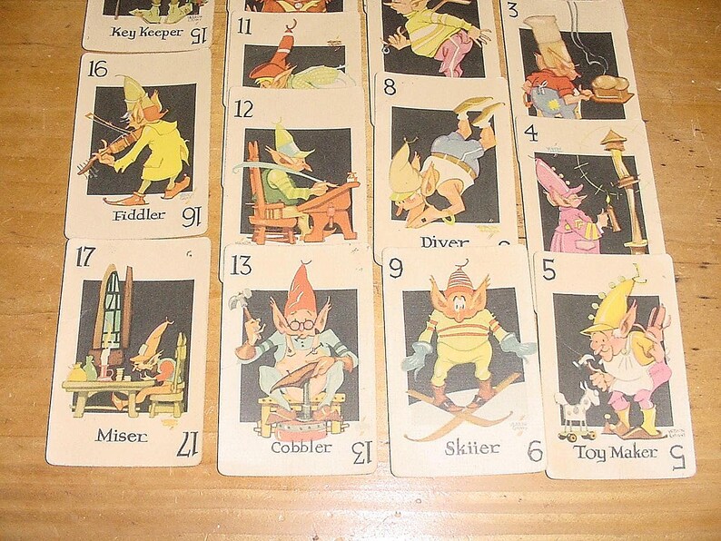 Fiddler Card Vintage Old Maid Game VERNON GRANT Illustrations ELVES Cake Baker ...