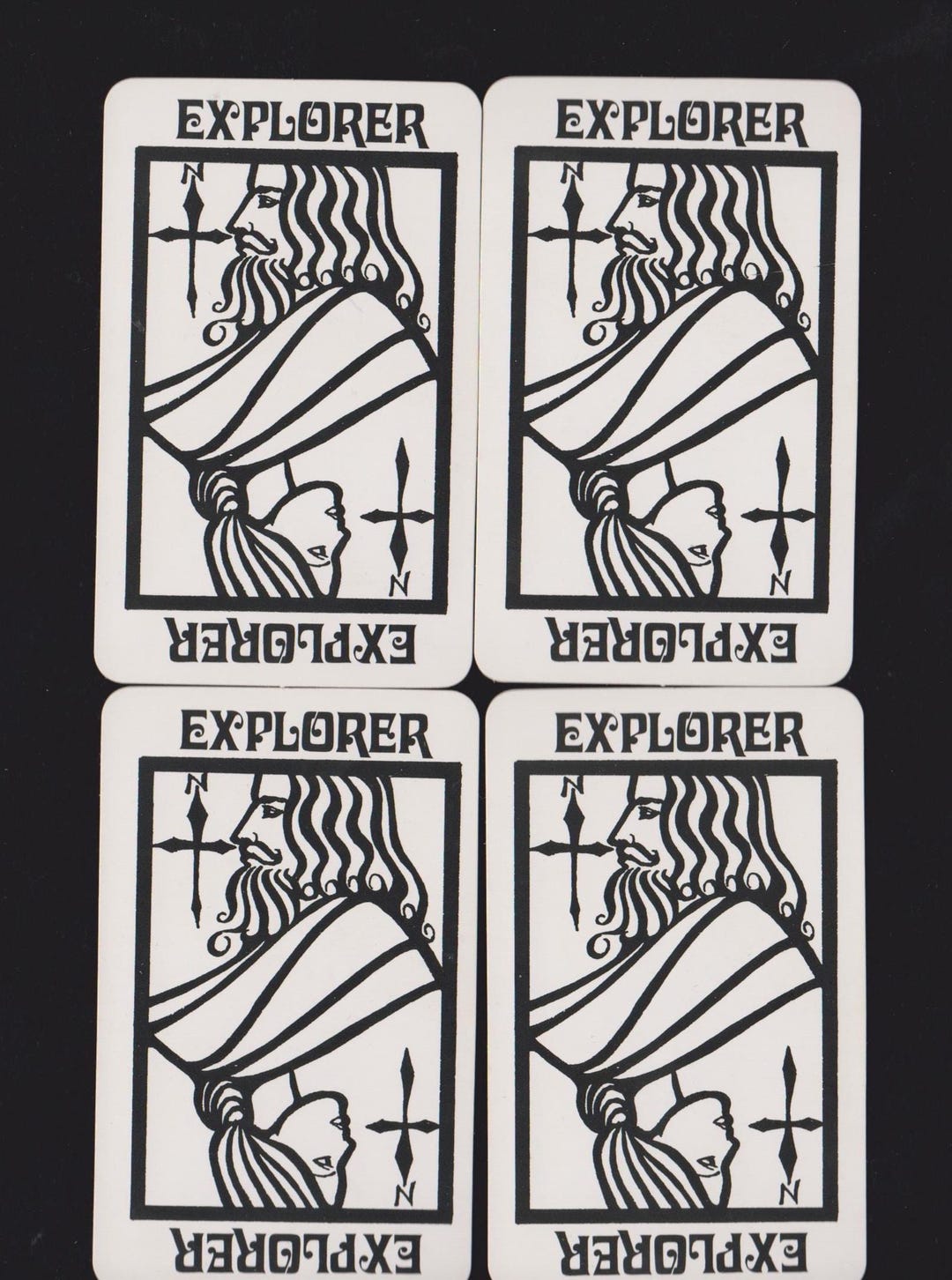 Vintage Illustrated Game CARDS Lot/4 EXPLORER Man,woman & Compass,map ...