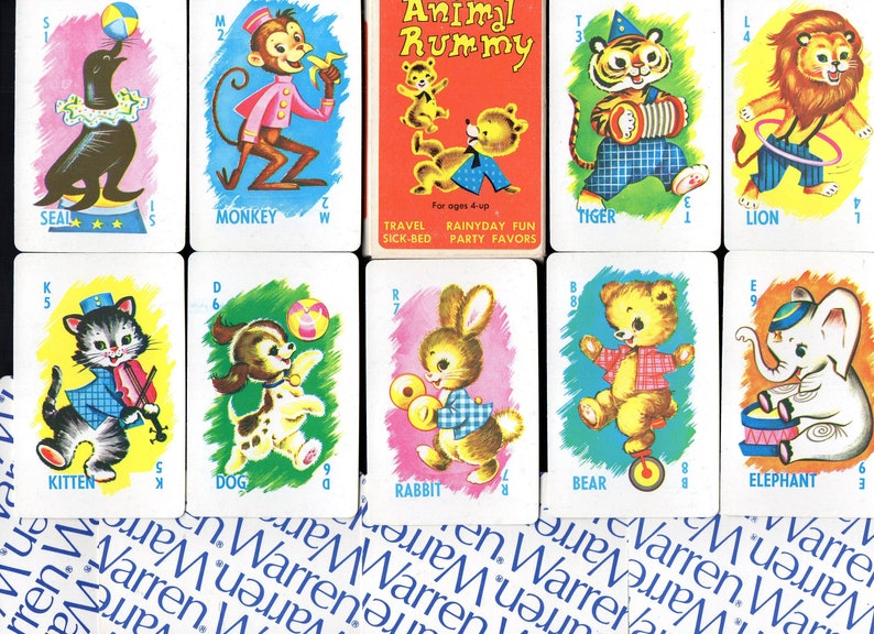 Vintage ANIMAL RUMMY Card GAME Anthropomorphic Tigerkitten W Etsy