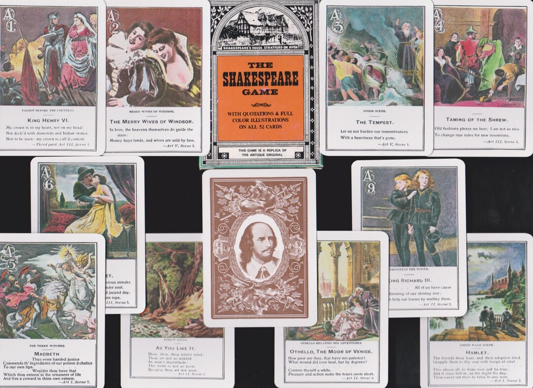 Shakespeare Library Card SHAKESPEARE CARD Game REPLICA of Antique Like Authors W Quotations ...