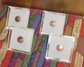 Mid Century MODERN Style LUCITE SQUARE Knobs,Copper Center Lot/4 Clear Acrylic Pulls