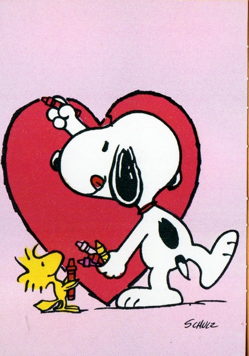 Vintage Peanuts VALENTINE Card WOODSTOCK Hands SNOOPY Crayons | Etsy