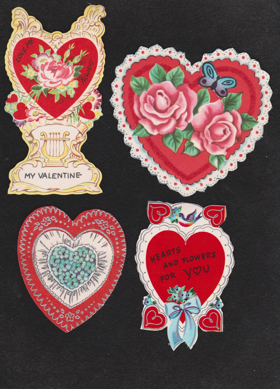 Vintage Valentine Card Lot/4 FANCY HEARTS W Flowersroses1 - Etsy