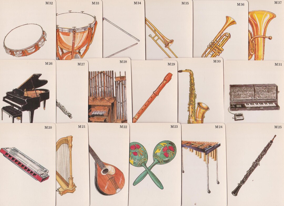 Vintage Picture FLASHCARDS Peabody Deck M MUSICAL Instruments,tape ...