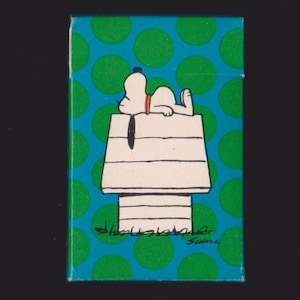 Vintage MINI Peanuts Playing Cards Deck SNOOPY Lying On Top Of DOG House Box w Intact Gold Stamp/Seal,Swap,Craft Ephemera,Miniature,Hallmark