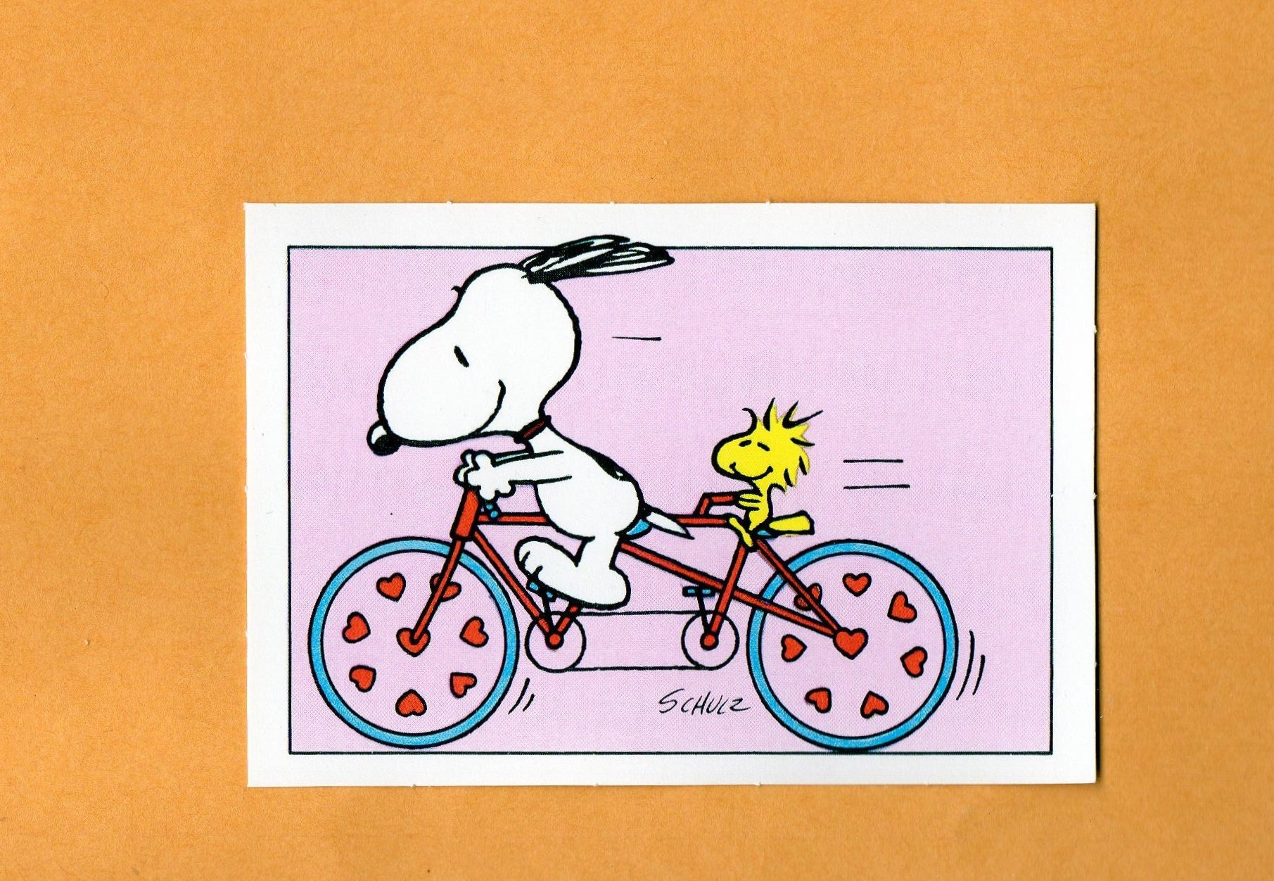 Vintage Peanuts Card SNOOPY & WOODSTOCK Ride A Tandem BIKE Bicycle