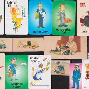 Lote de efímeras antiguas/23 TRABAJADORES: Zapatero, Conductor de camión de reparto, Panadero, Camarera, Cartero, Bombero, Camarero, Artista, Policía, Técnico de laboratorio, Secretaria, Pescador
