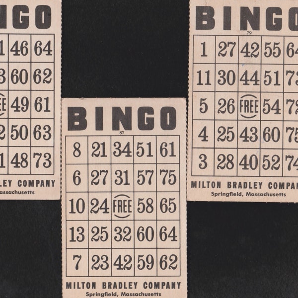 Vintage BINGO Game CARDS Lot/3 Black On White,Retro Font,By Milton Bradley Game Replacements,Mixed Media Art,Crafst,Junk Journal Ephemera