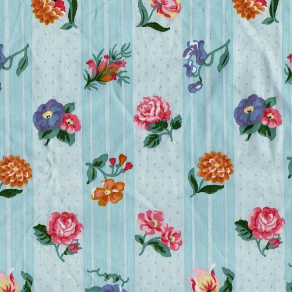 Vintage Polished Cotton Print Fabric HISTORIC CHARLESTON REPRODUCTION Flowers Floral On Blue Designer P. Kaufmann 57" x 1/2 Yard Plus More