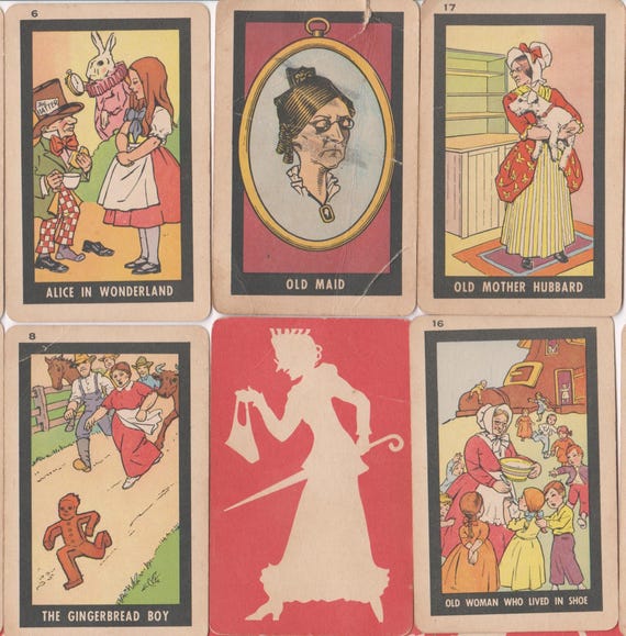 Vintage OLD MAID Card Game Complete W Nursery Rhymes & FAIRY Tale