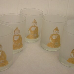 Buddha glasses, golden buddha, rock glasses, cocktail glasses, Culver style