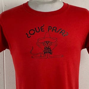 Vintage T-shirt, maat medium, T-shirt jaren 80, T-shirt Que Pasa, What&#39;s Up T-shirt, T-shirt Mexicaanse muis, rood T-shirt, vintage kleding