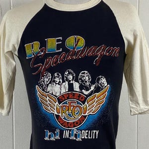 Vintage t shirt, size small, 1970s t shirt, REO Speedwagon t shirt, concert tour t shirt, High Infidelity t shirt jersey, vintage clothing