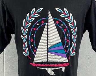 Vintage t shirt, size XL, 1980s t shirt, travel t shirt, Bahamas t shirt, sailboat t shirt, black t shirt, single stitch, vintage clothing