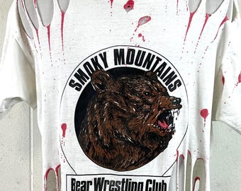 Vintage t shirt, size XL, Smoky Mountains Bear Wrestling Club t shirt, gimmick t shirt, 1980s t shirt, distressed t shirt, vintage clothing