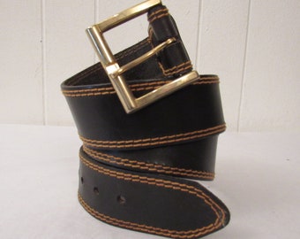 Vintage belt, 1970s belt, black leather belt, leather belt, hippy belt, rock and roll belt, vintage clothing, 38