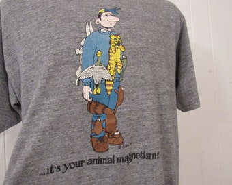 Vintage t-shirt, 1980s t shirt, funny t shirt, animal magnetism, animal love, vintage clothing, size XL