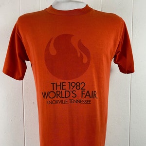 Vintage t shirt, 1980s t shirt, Knoxville t shirt, travel t shirt, 1982 World&#39;s Fair, orange t shirt, vintage clothing, size large